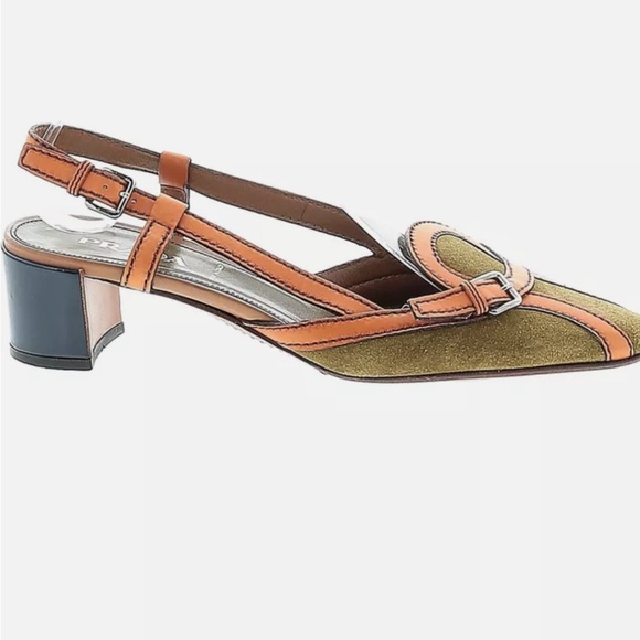 Vintage Prada Sling Back Tan and Olive Size 37 1/2 - Picture 2 of 11